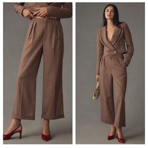 Paige Jia Trousers Houndstooth Wide Leg High Rise Pleated Dark Academia Pants